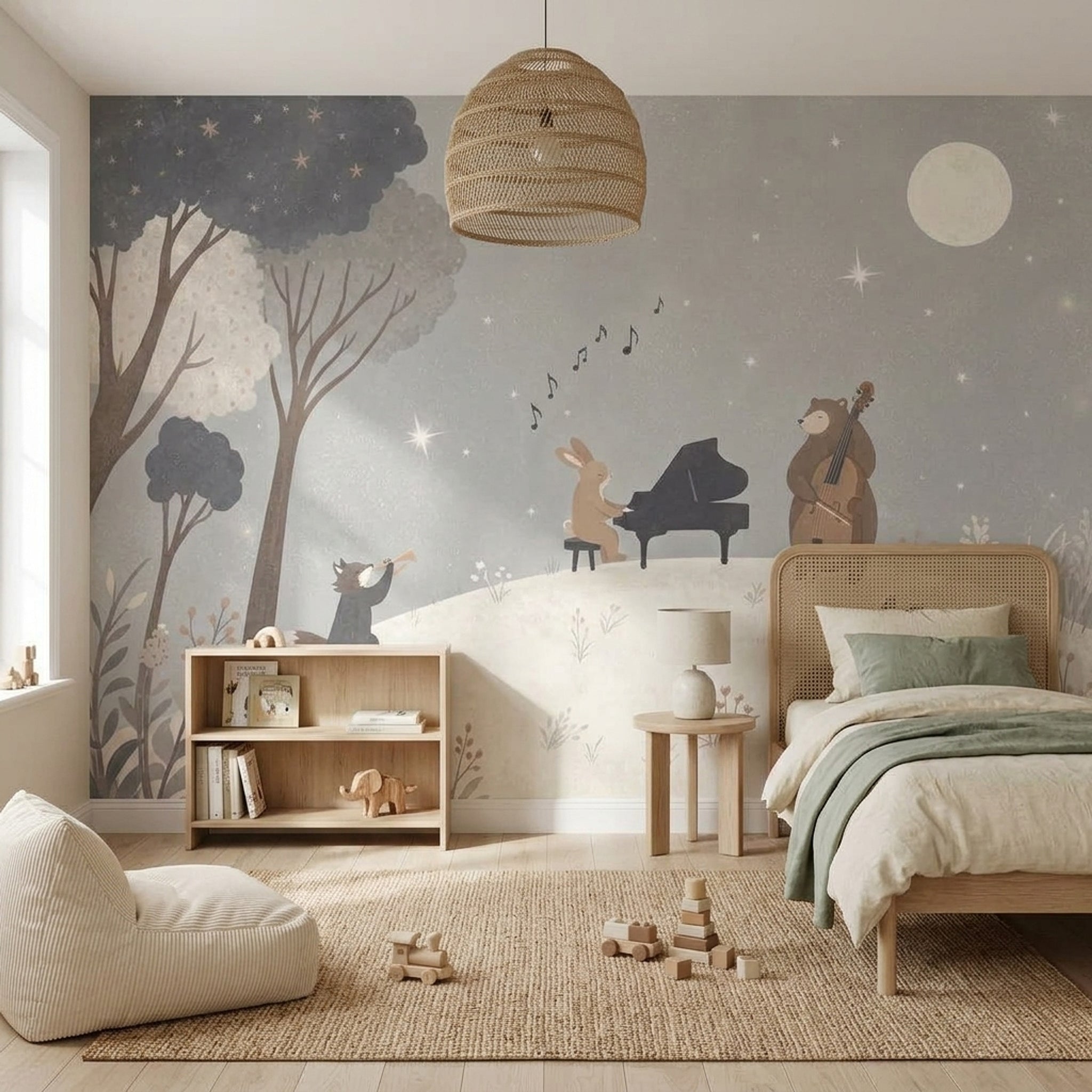 Woodland Wallpaper Moonlit Removable Animals Wall Decor