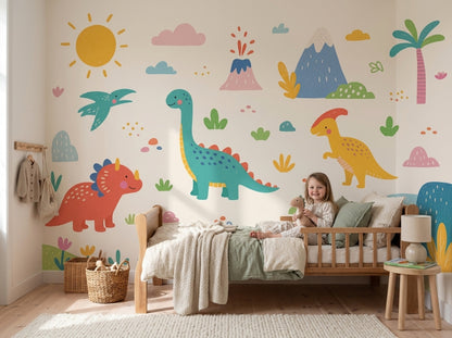 Kids Wallpaper Dinosaurs Tropical Removable Wall Decor