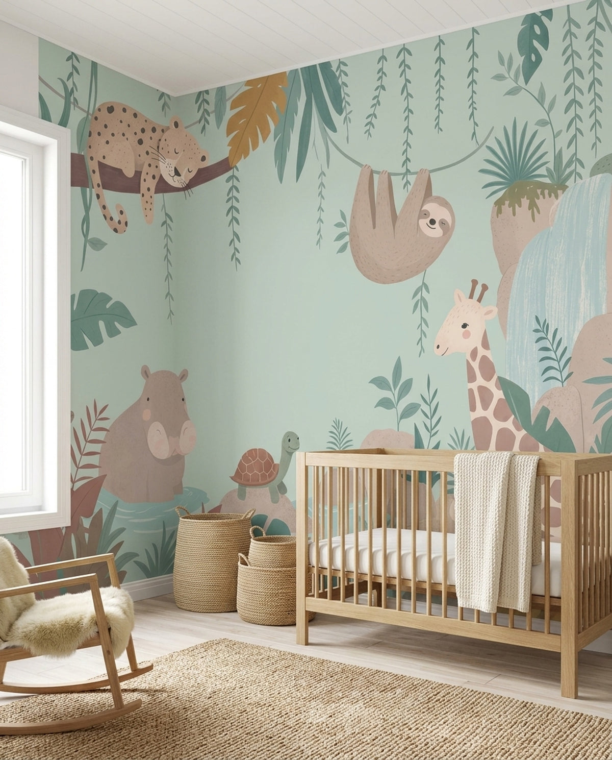 Jungle Animals Wallpaper Tropical Nursery Safari Mural Removable Wall Decor