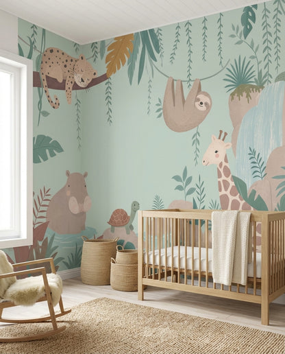 Jungle Animals Wallpaper Tropical Nursery Safari Mural Removable Wall Decor