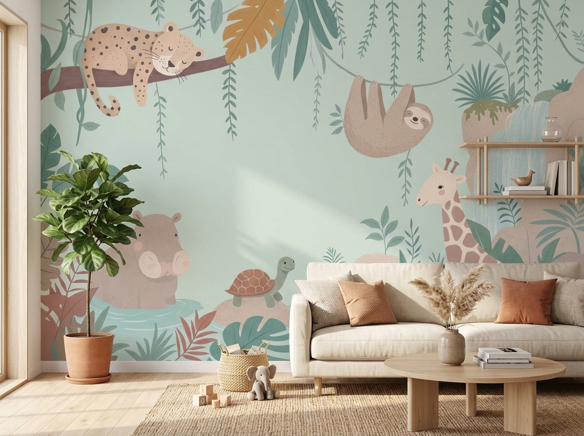 Jungle Animals Wallpaper Tropical Nursery Safari Mural Removable Wall Decor