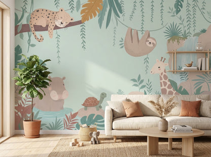 Jungle Animals Wallpaper Tropical Nursery Safari Mural Removable Wall Decor