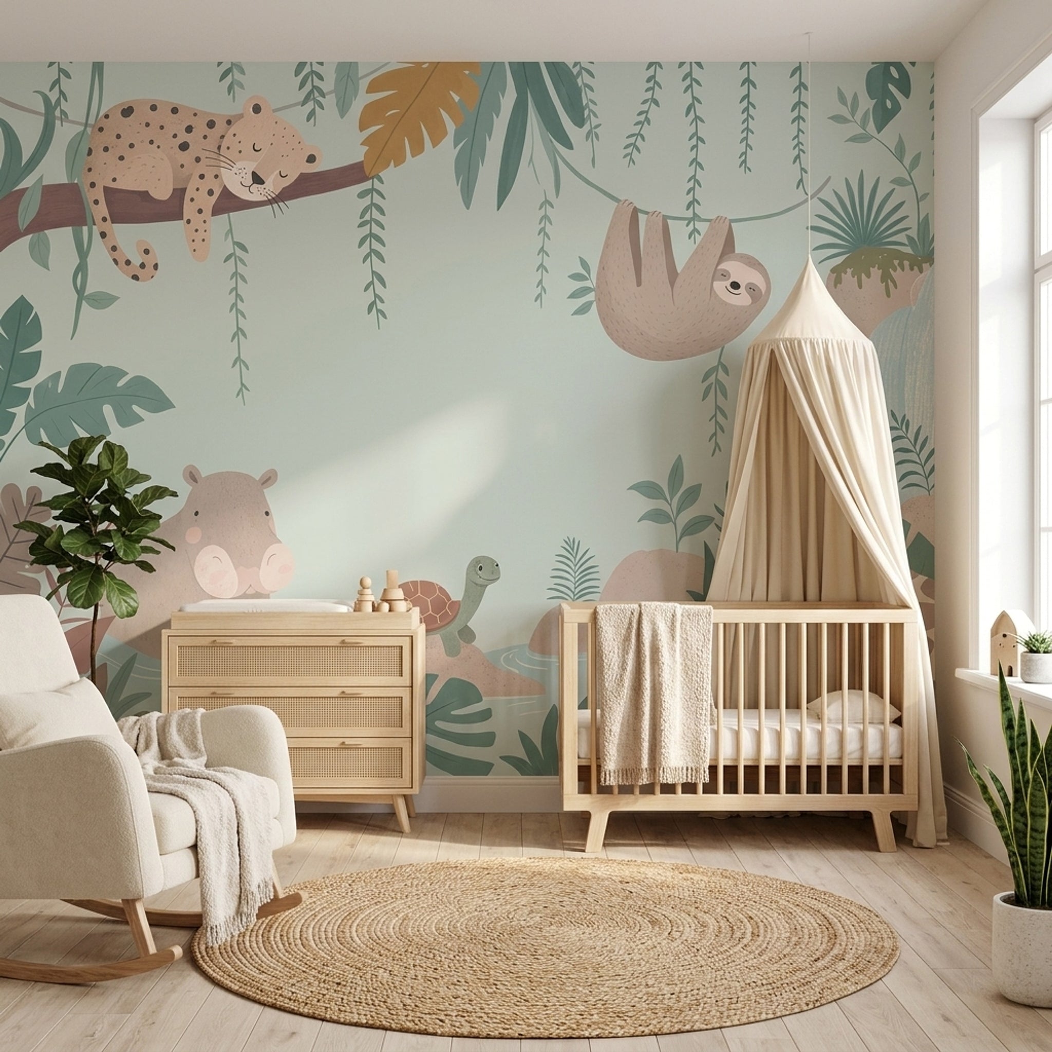 Jungle Animals Wallpaper Tropical Nursery Safari Mural Removable Wall Decor