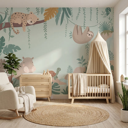 Jungle Animals Wallpaper Tropical Nursery Safari Mural Removable Wall Decor