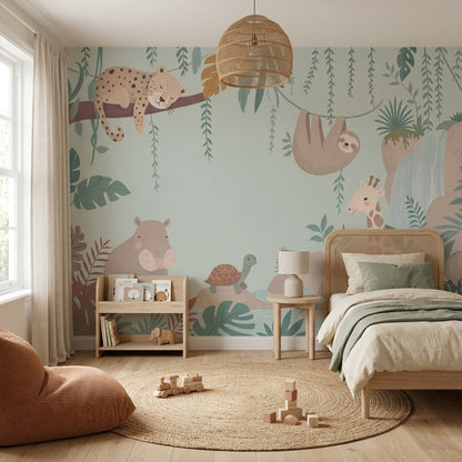 Jungle Animals Wallpaper Tropical Nursery Safari Mural Removable Wall Decor