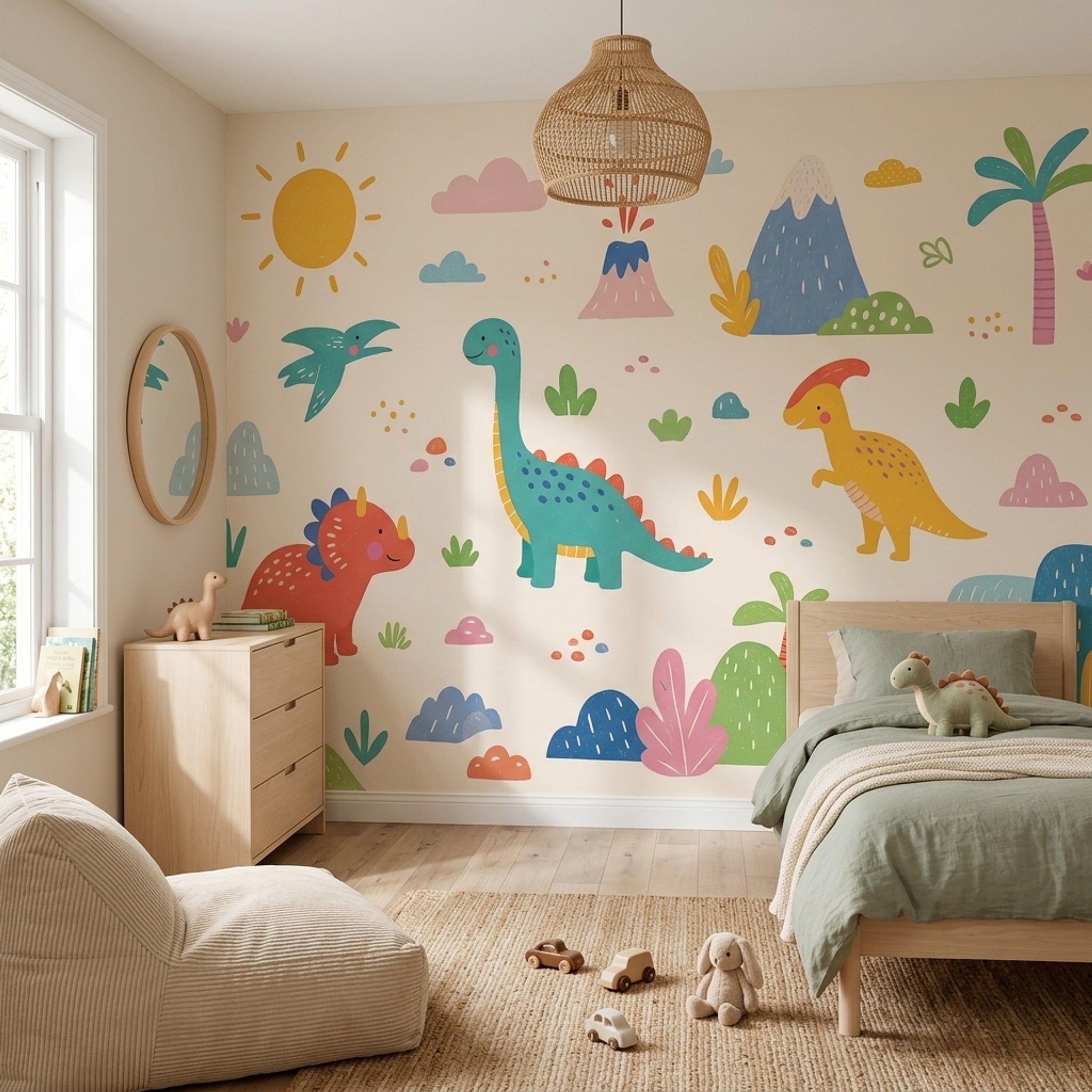 Kids Wallpaper Dinosaurs Tropical Removable Wall Decor