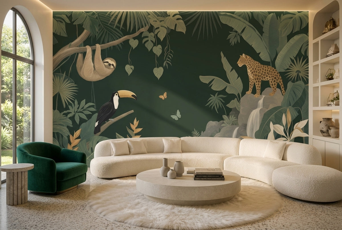 Dark Tropical Jungle Wallpaper Rainforest Sloth Wall Mural