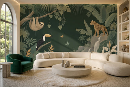 Dark Tropical Jungle Wallpaper Rainforest Sloth Wall Mural
