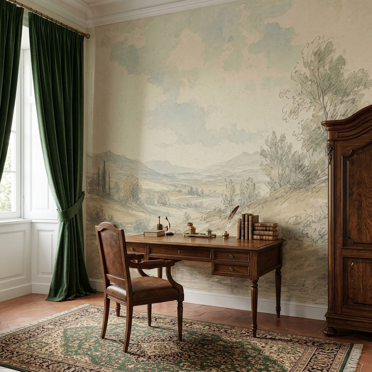 Vintage Landscape Wallpaper Countryside Rolling Hills Wall Mural