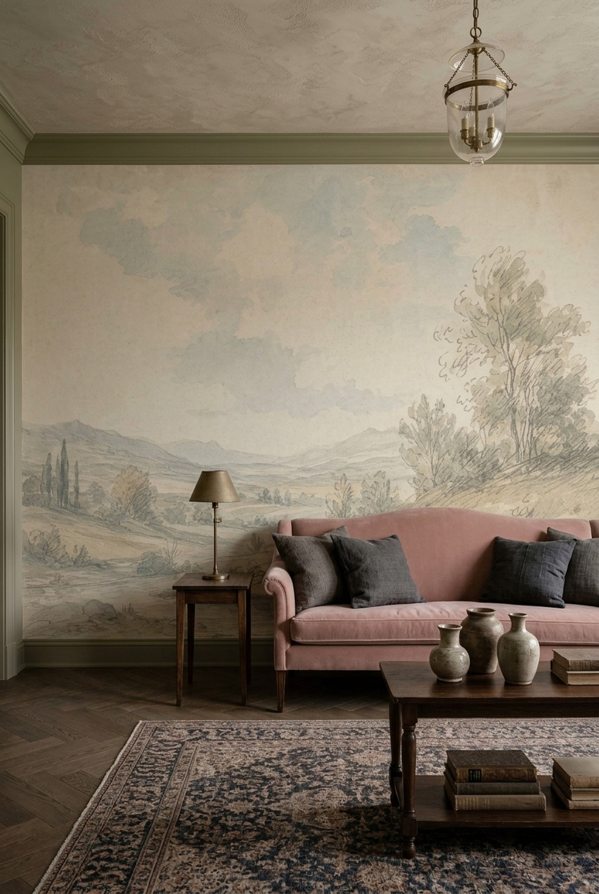 Vintage Landscape Wallpaper Countryside Rolling Hills Wall Mural