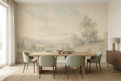 Vintage Landscape Wallpaper Countryside Rolling Hills Wall Mural