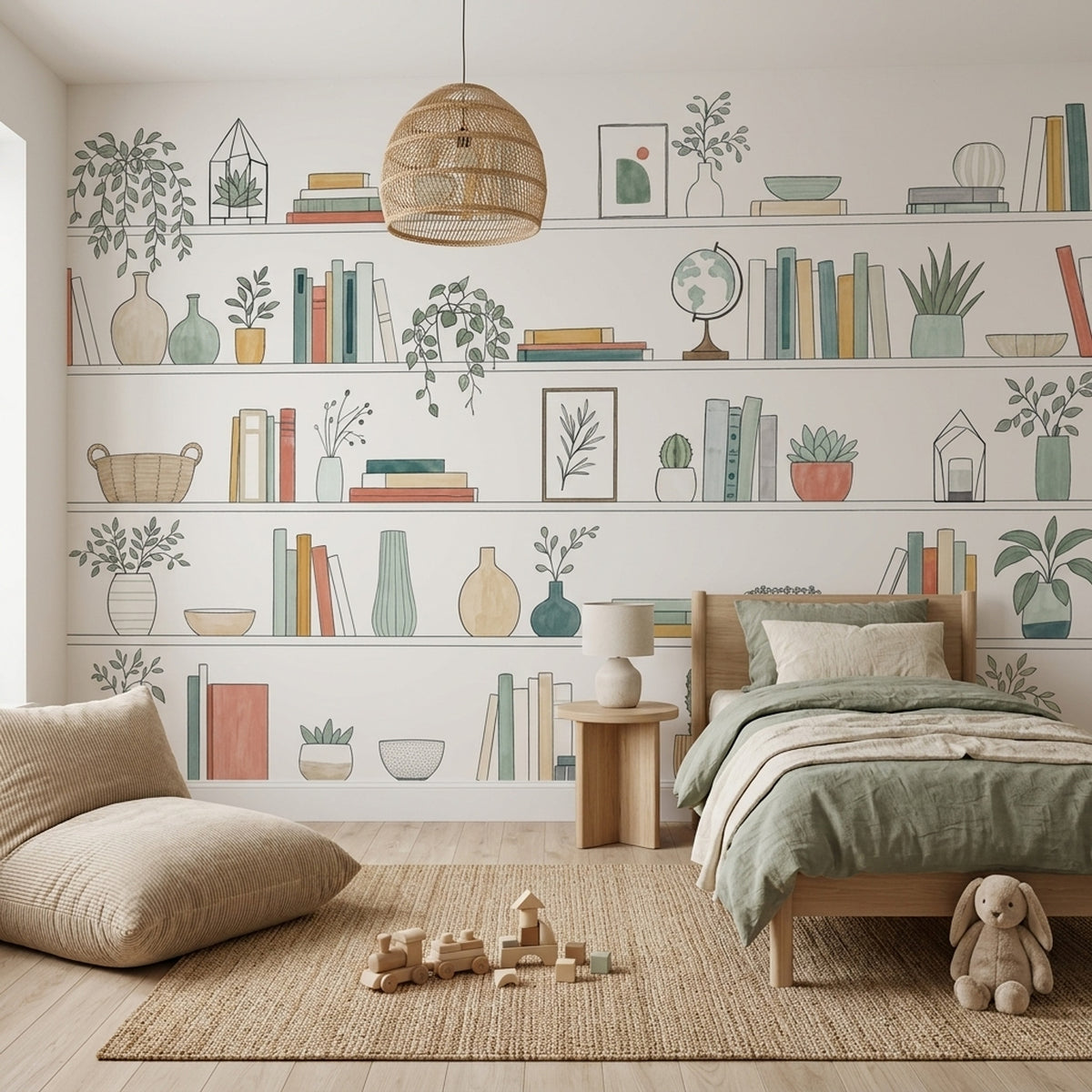 Bookshelf Wallpaper Plants Botanical Removable Wall Decor