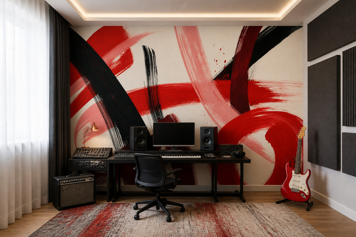Abstract Wallpaper Brushstroke Removable Red Wall Decor
