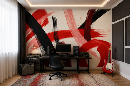 Abstract Wallpaper Brushstroke Removable Red Wall Decor