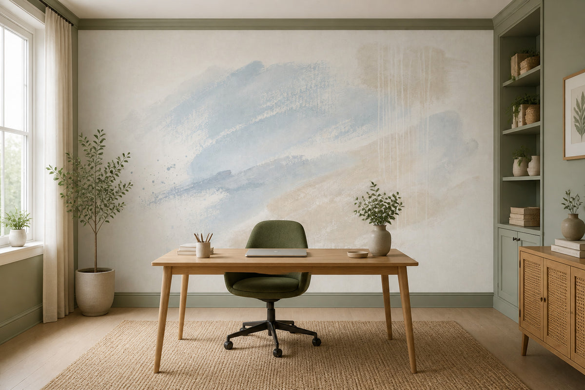 Abstract Wallpaper Brush Strokes Ivory Background Removable Wall Decor
