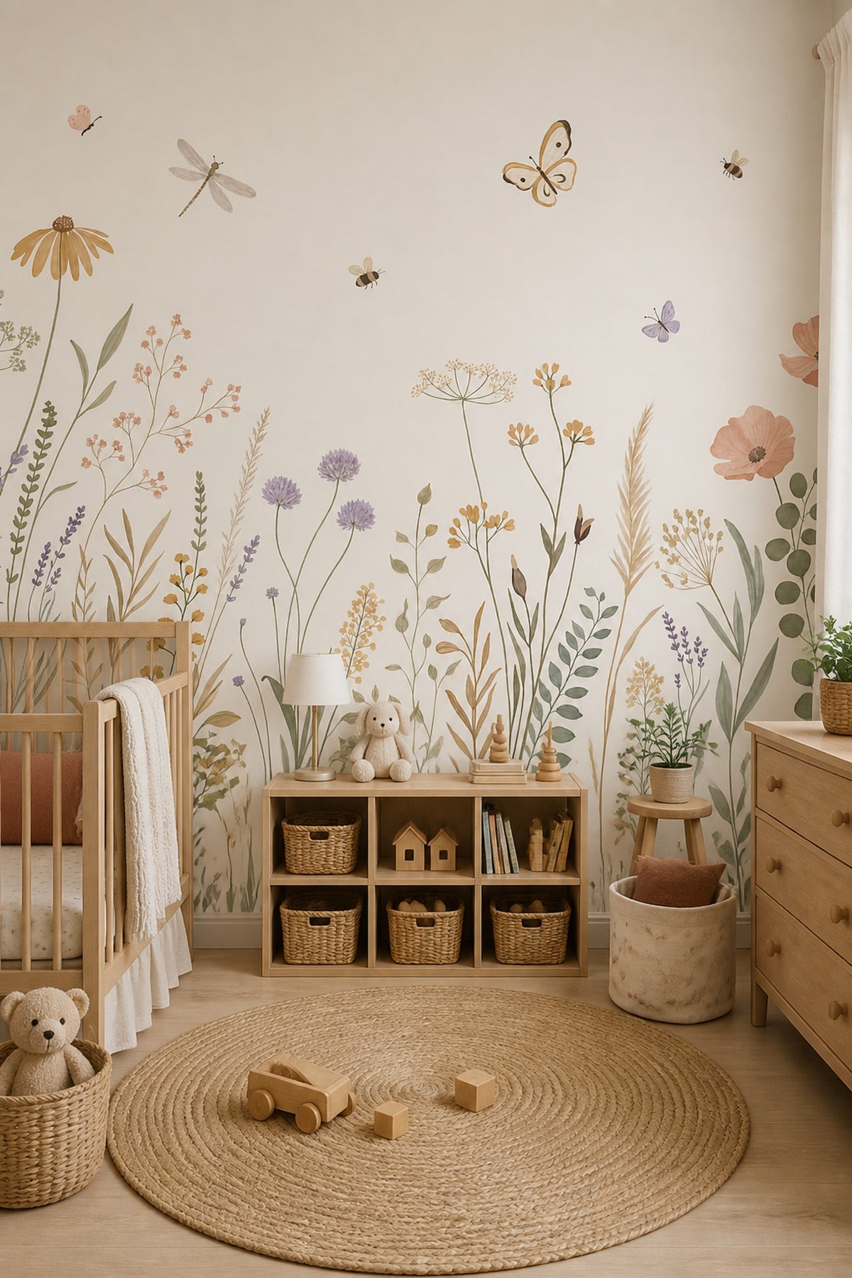 Botanical Wallpaper Wildflowers Watercolor Wall Mural