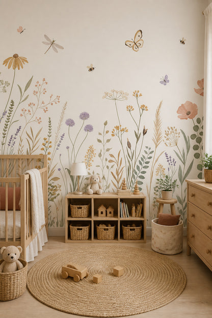 Botanical Wallpaper Wildflowers Watercolor Wall Mural