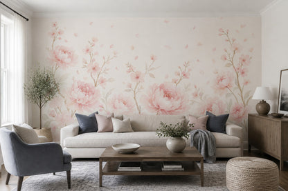 Pink Blossoms Wallpaper Peonies Removable Cherry Blossoms Wall Decor
