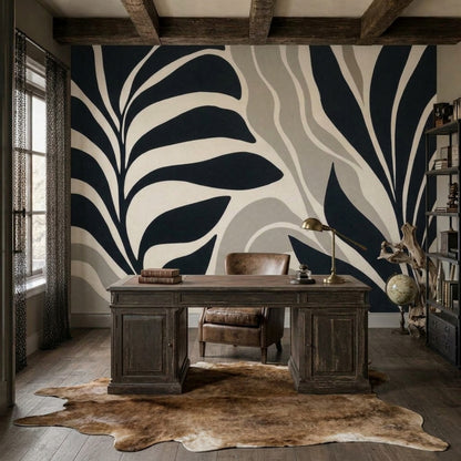 Dark Botanical Wallpaper Abstract Leaves Neutral Wallpaper Wall Mural