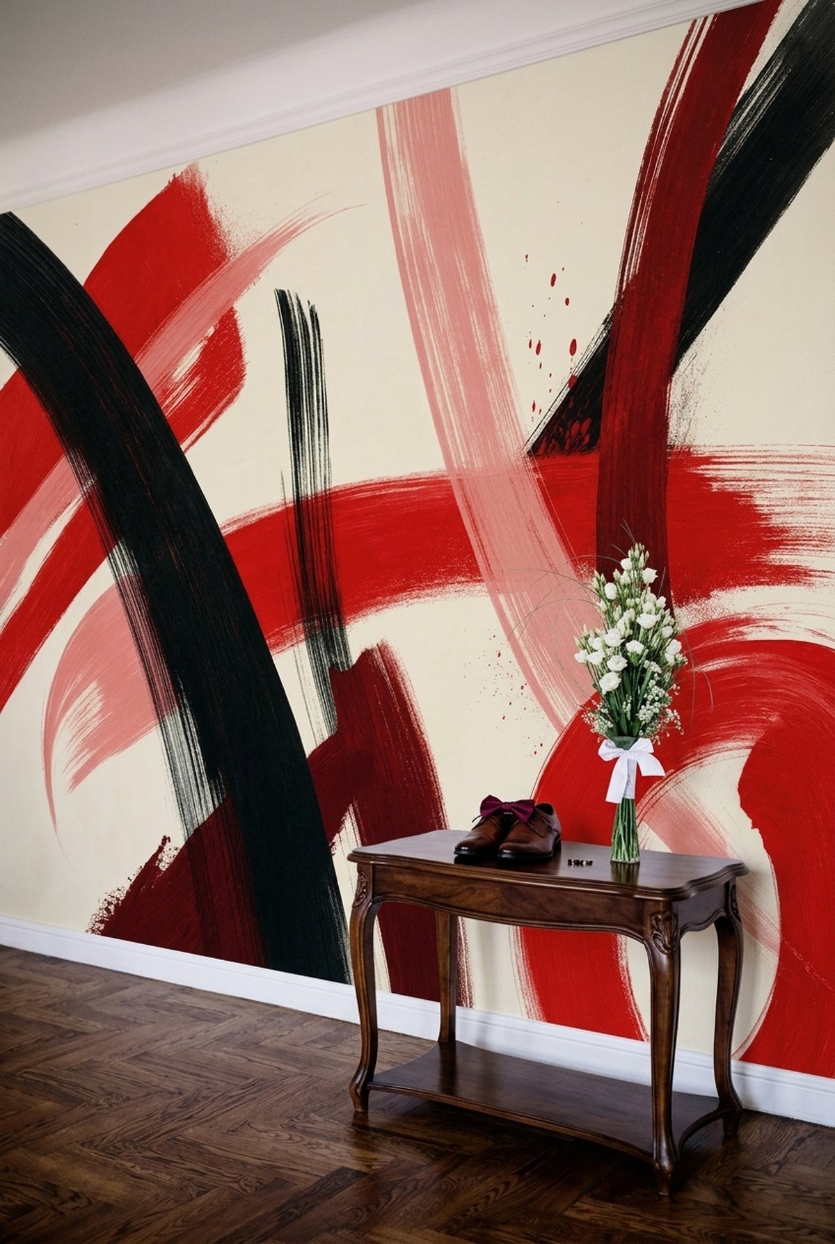 Abstract Wallpaper Brushstroke Removable Red Wall Decor