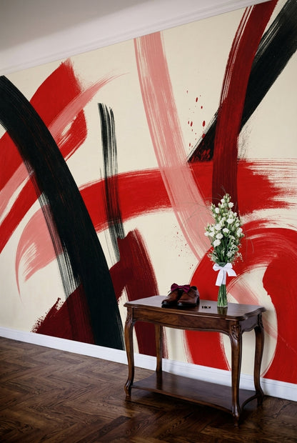 Abstract Wallpaper Brushstroke Removable Red Wall Decor