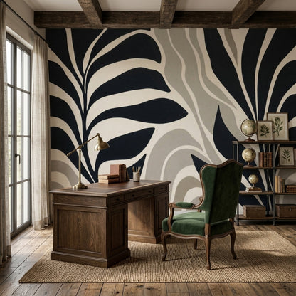 Dark Botanical Wallpaper Abstract Leaves Neutral Wallpaper Wall Mural