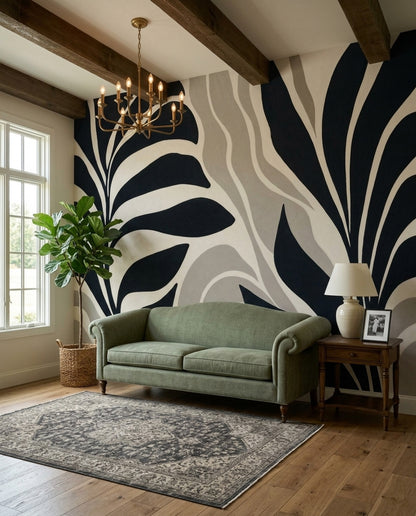 Dark Botanical Wallpaper Abstract Leaves Neutral Wallpaper Wall Mural