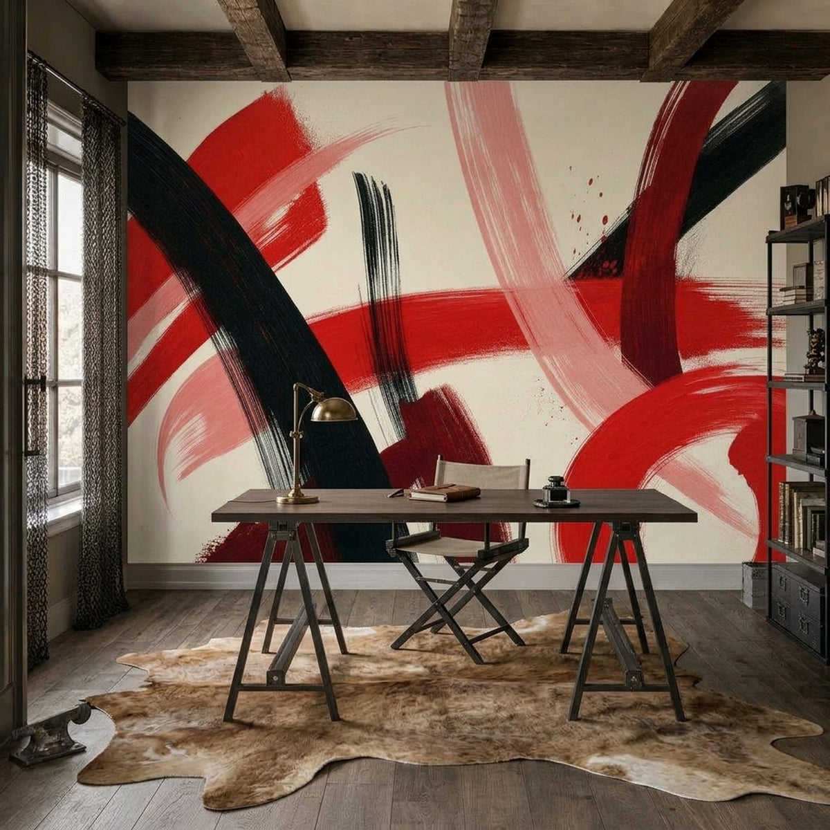 Abstract Wallpaper Brushstroke Removable Red Wall Decor