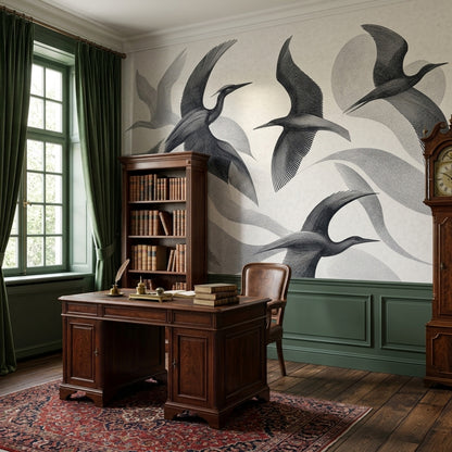 Cranes Wallpaper Birds Line Art Removable Wall Decor
