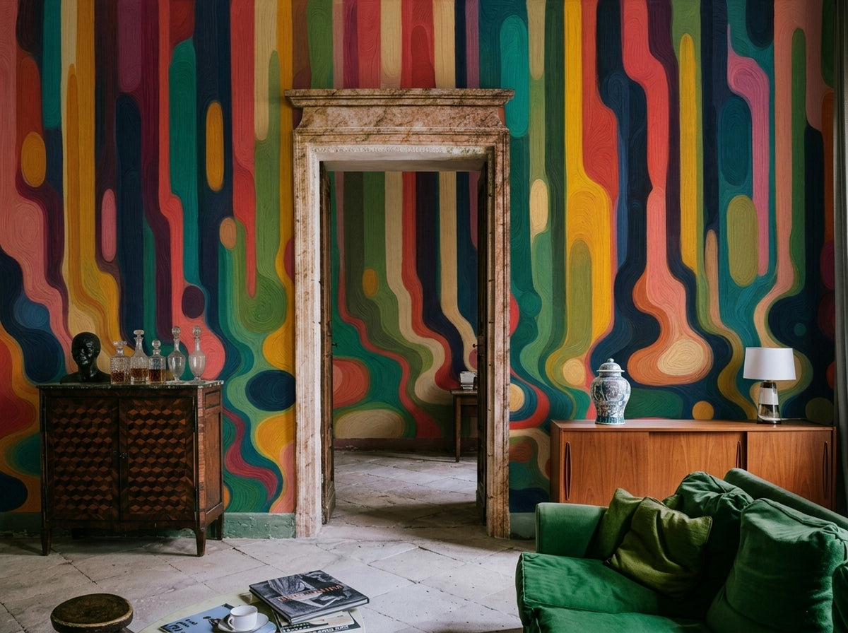 Abstract Wallpaper Wavy Stripes Removable Organic Shapes Wall Decor
