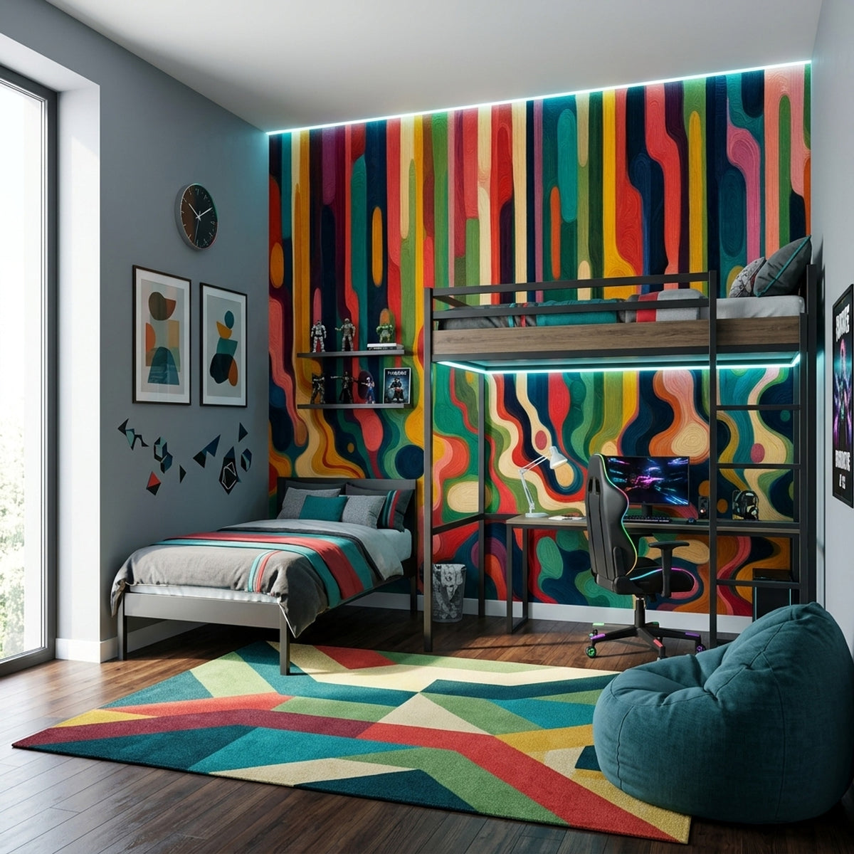 Abstract Wallpaper Wavy Stripes Removable Organic Shapes Wall Decor