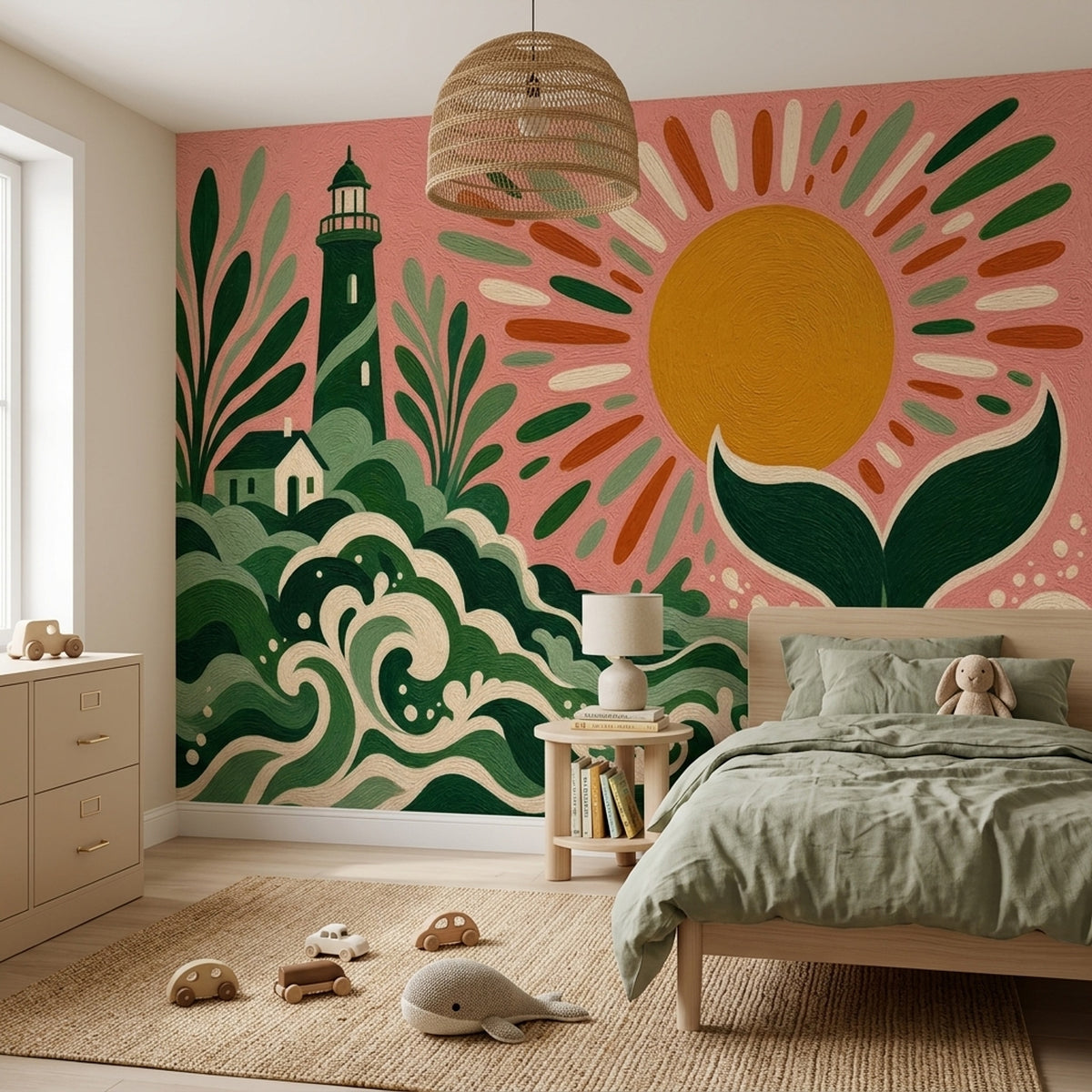 Lighthouse Wallpaper Coastal Whale Tail Removable Wall Decor