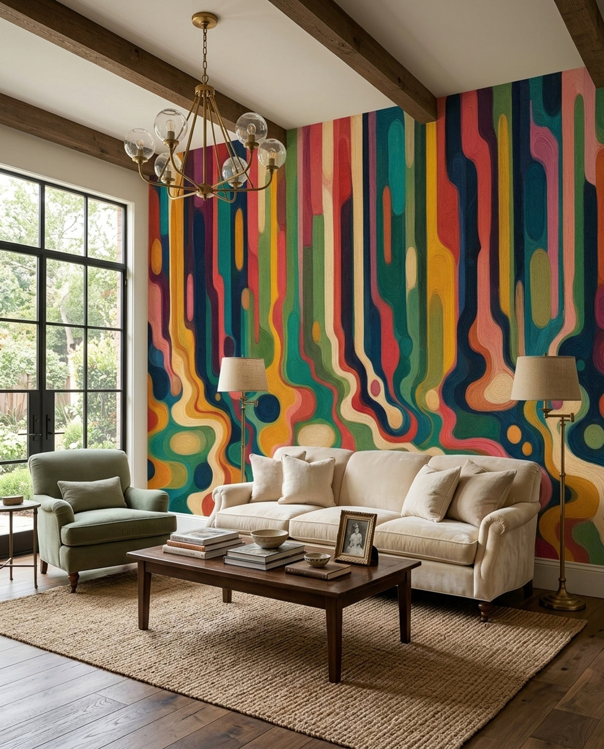 Abstract Wallpaper Wavy Stripes Removable Organic Shapes Wall Decor