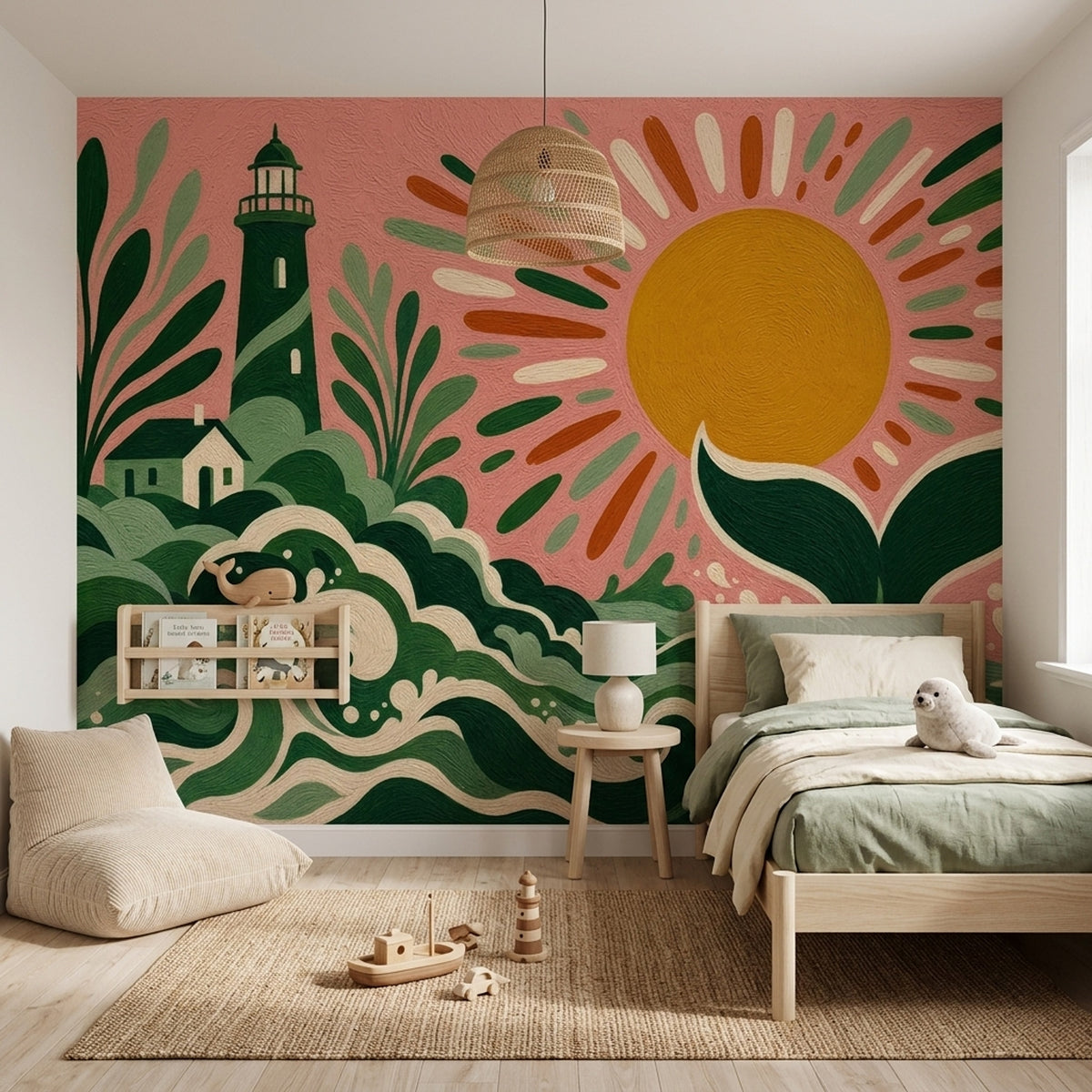 Lighthouse Wallpaper Coastal Whale Tail Removable Wall Decor