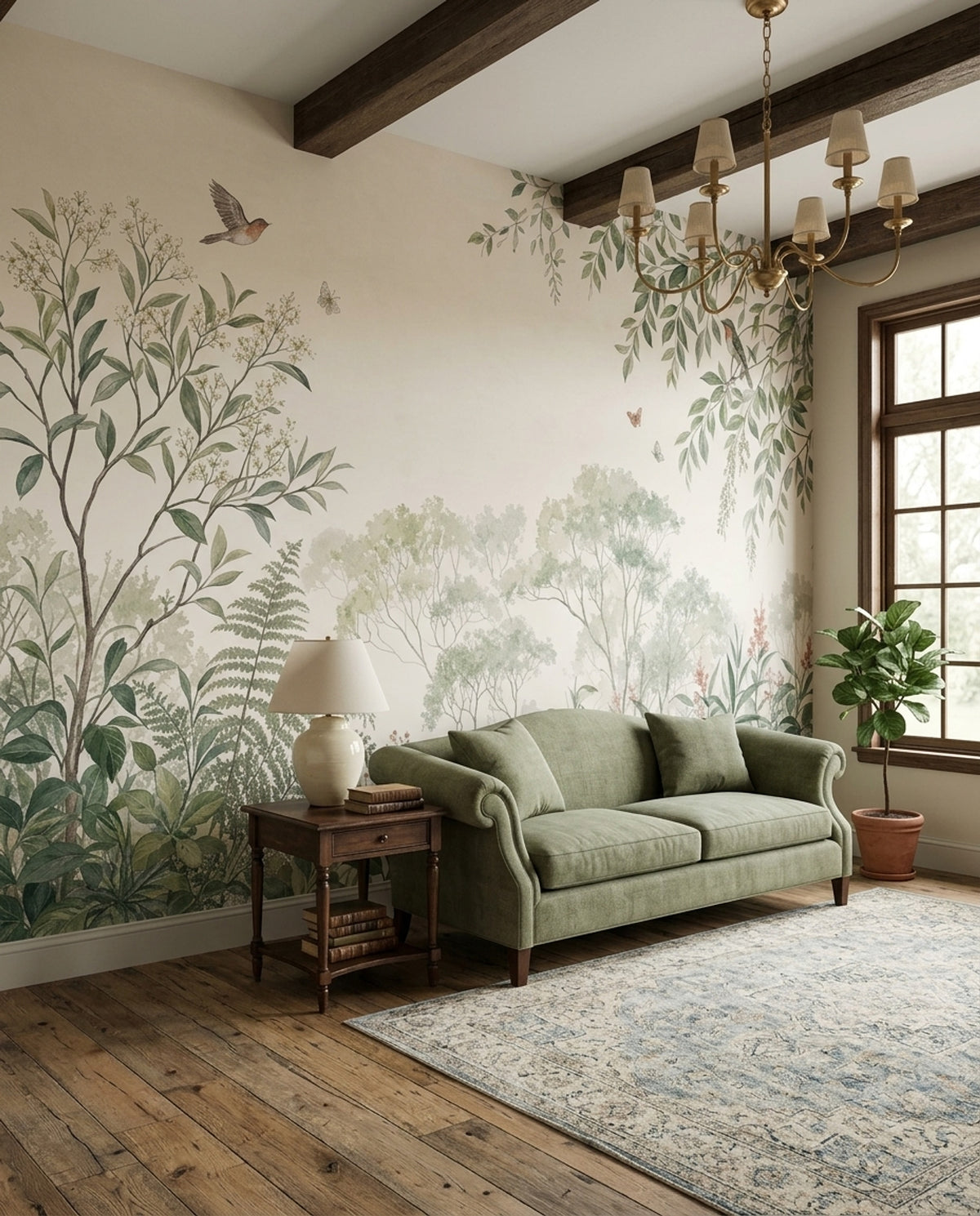 Muted Green Wallpaper Sage Green Botanical Wall Mural