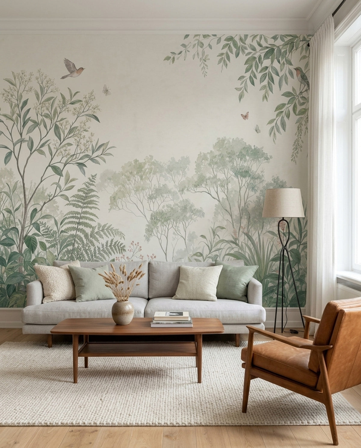 Muted Green Wallpaper Sage Green Botanical Wall Mural