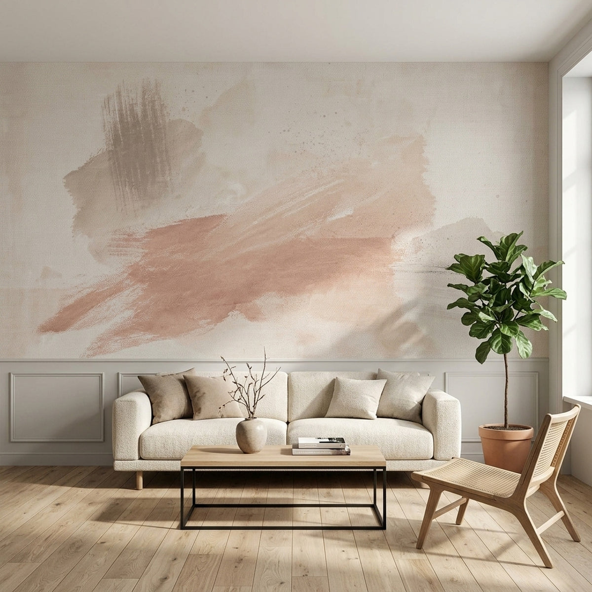 Abstract Wallpaper Brushstroke Beige Wall Mural