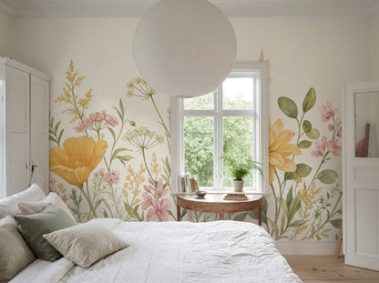 Watercolor Floral Wallpaper Wildflowers Botanical Wall Mural