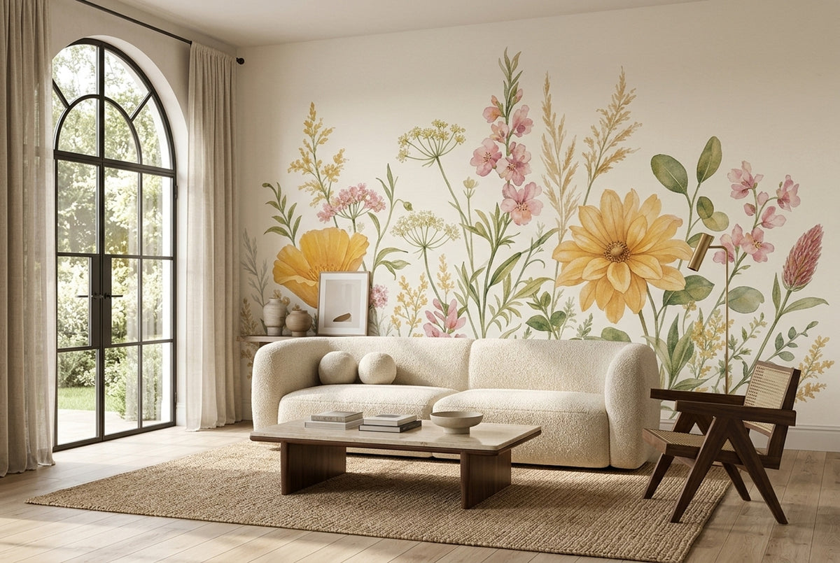 Watercolor Floral Wallpaper Wildflowers Botanical Wall Mural