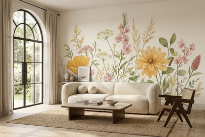 Watercolor Floral Wallpaper Wildflowers Botanical Wall Mural