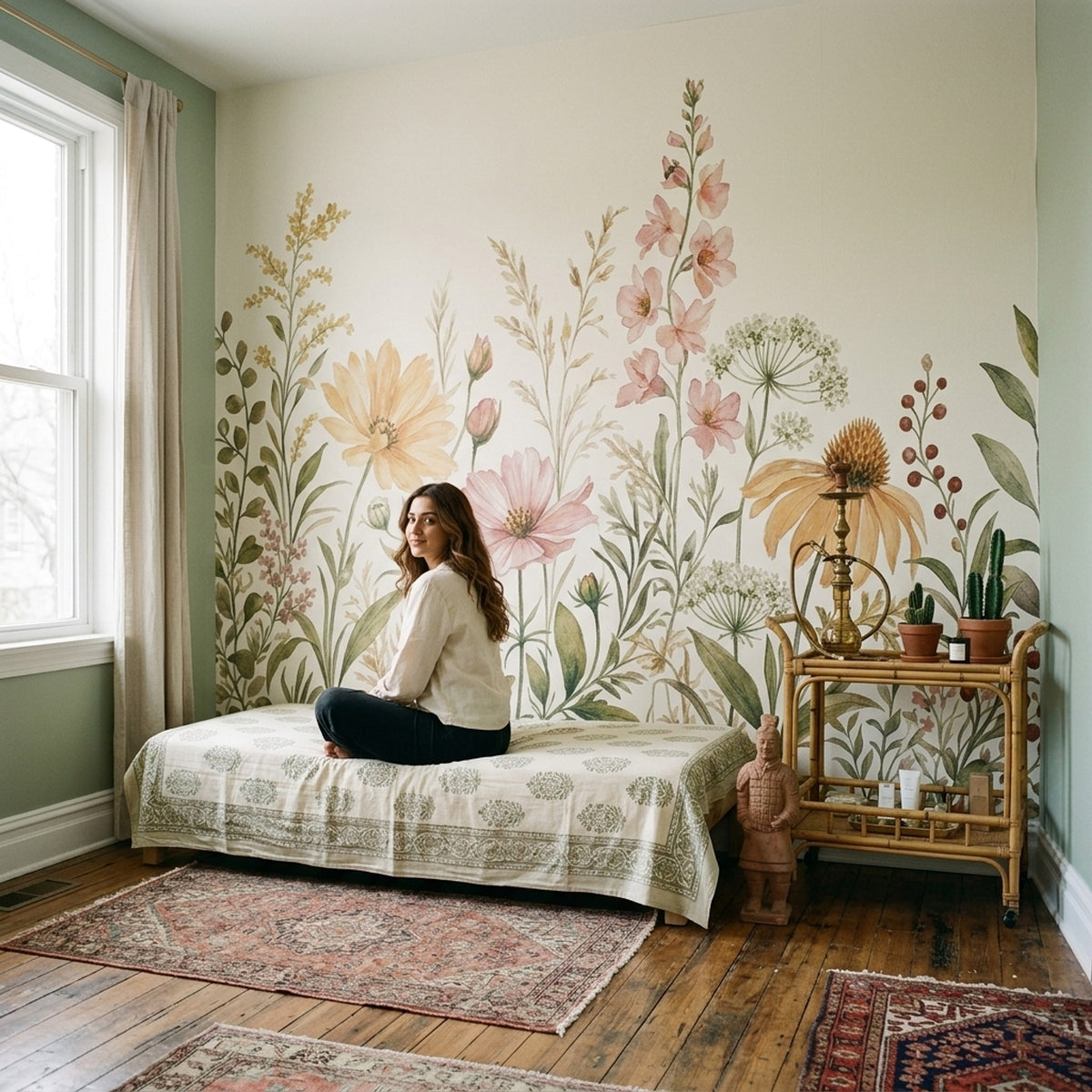 Watercolor Wallpaper Wildflowers Botanical Removable Wall Decor