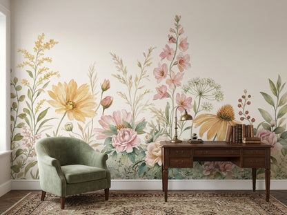 Watercolor Wallpaper Wildflowers Botanical Removable Wall Decor