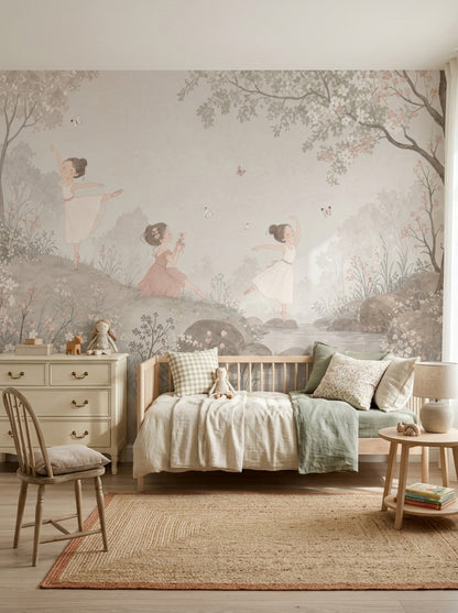 Ballerina Wallpaper Floral Landscape Watercolor Wall Mural