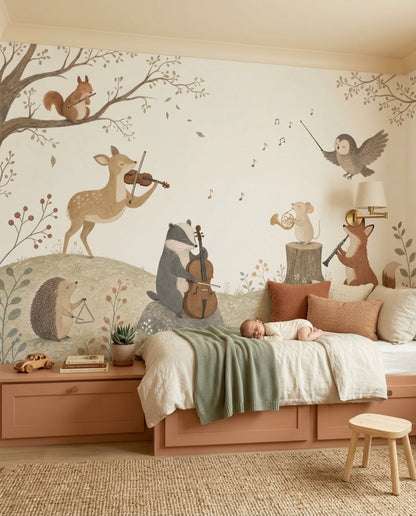 Nursery Wallpaper Woodland Animals Removable Watercolor Wall Decor
