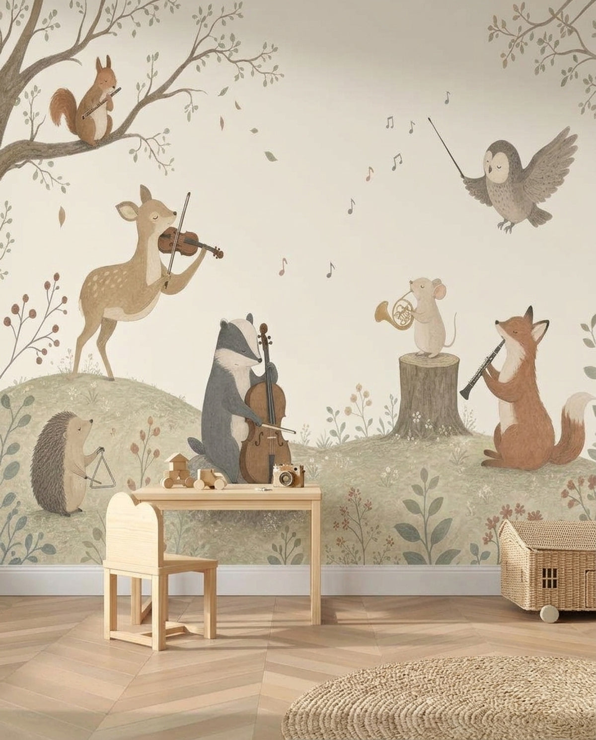 Nursery Wallpaper Woodland Animals Removable Watercolor Wall Decor