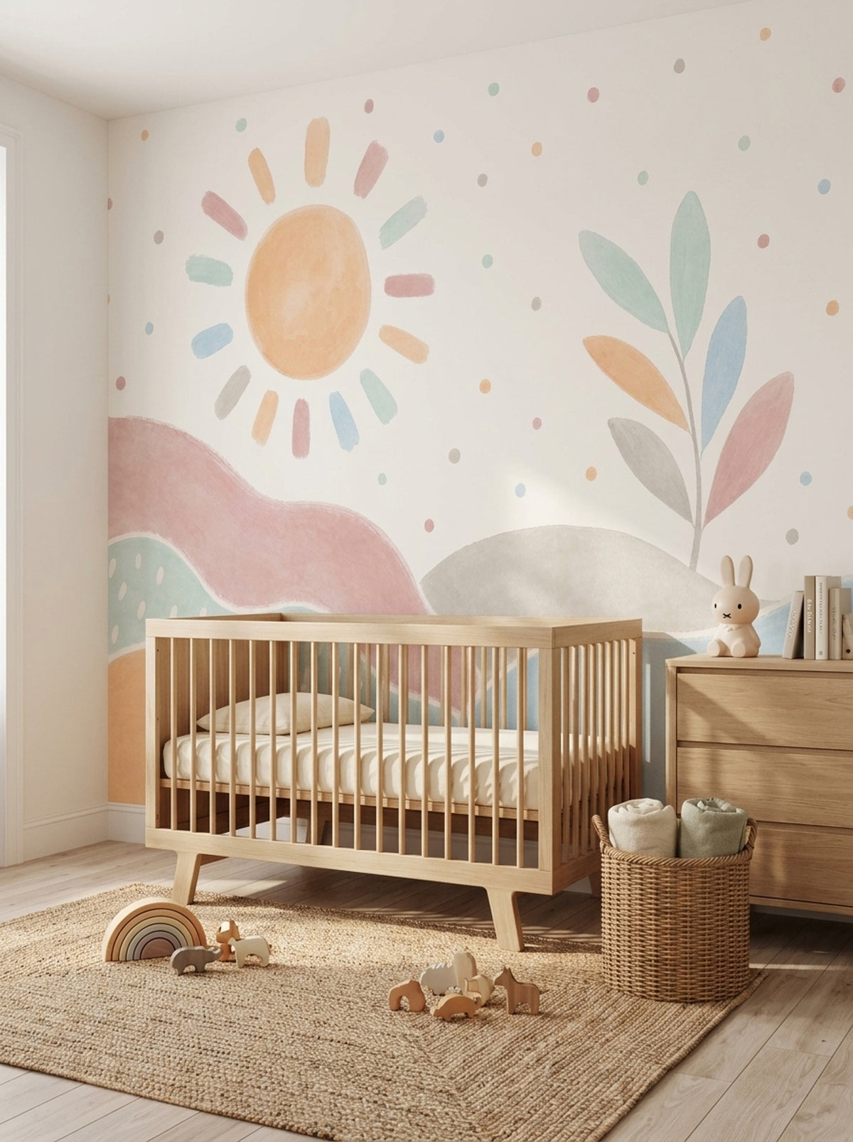 Pastel Landscape Wallpaper Watercolor Sun Wall Mural