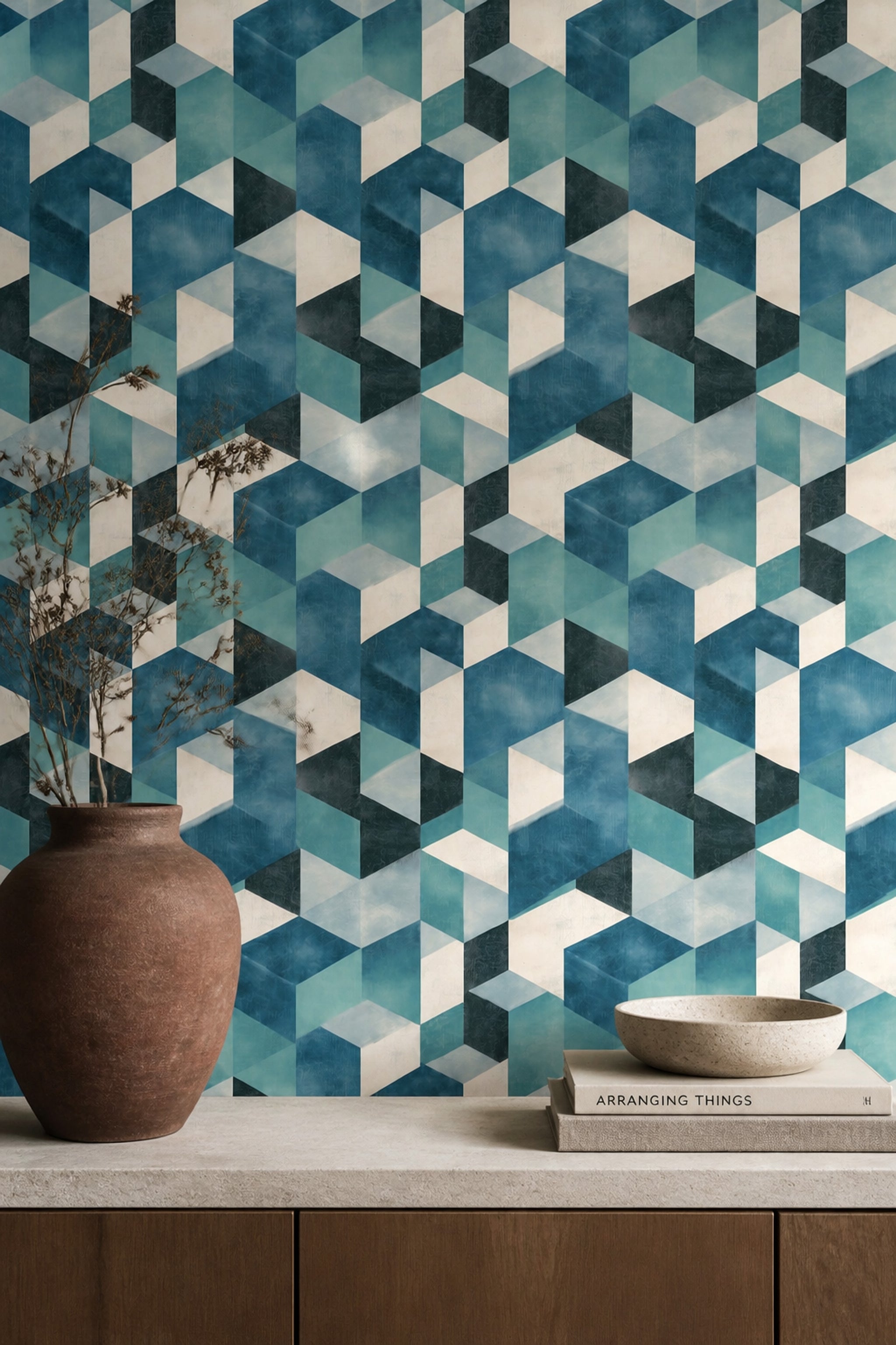 Mid Century Modern Wallpaper Geometric Isometric Removable Wall Decor