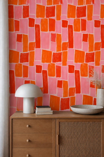 Painted Blocks Wallpaper Abstract Removable Geometric Wall Double Roll
