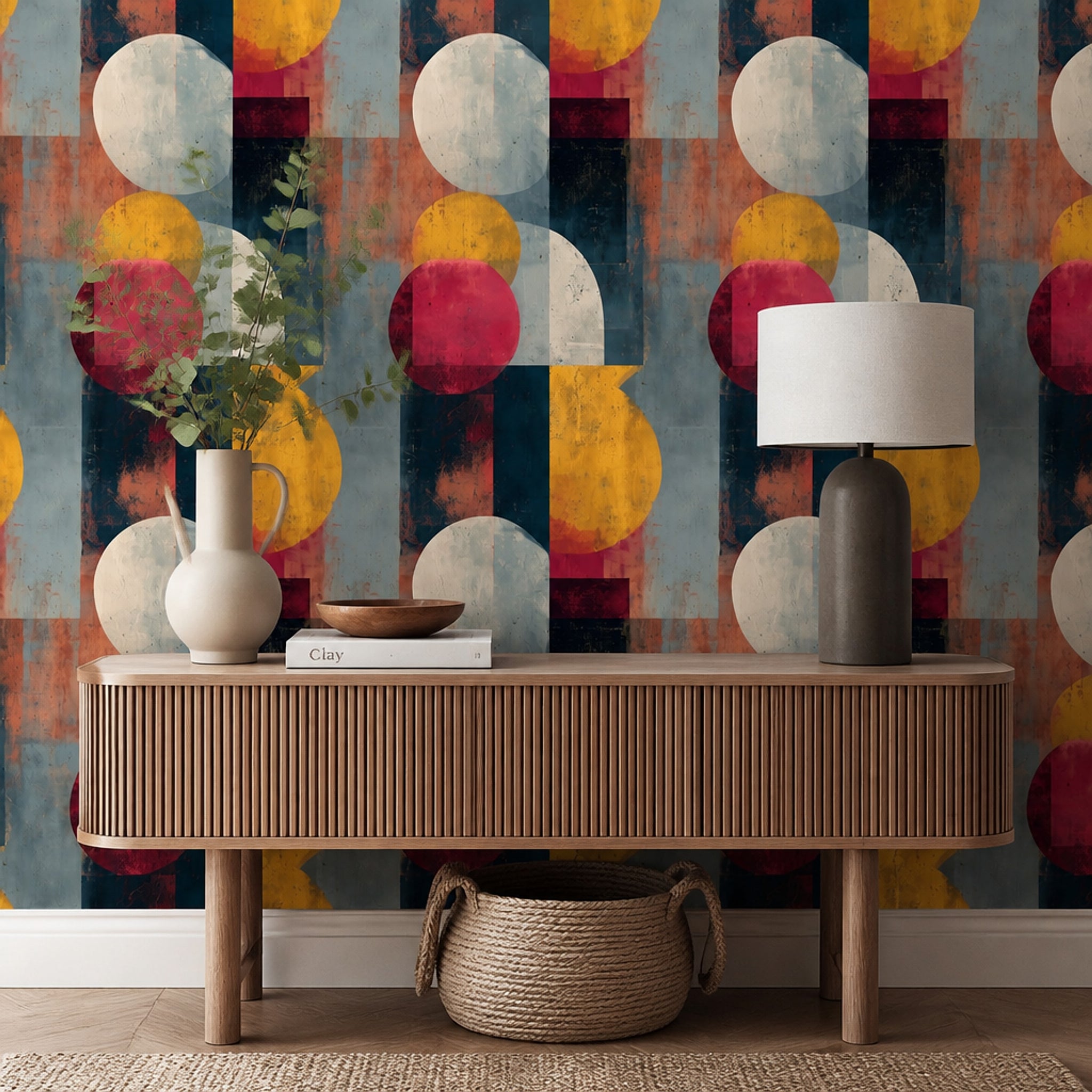 Mid Century Modern Wallpaper Retro Geometric Removable Wall Decor