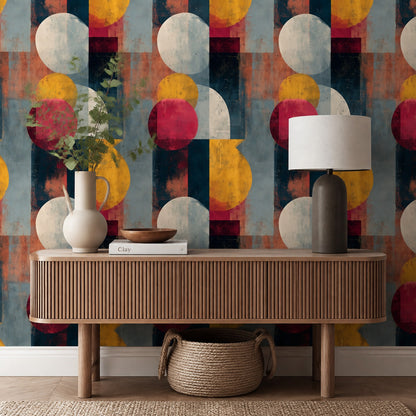 Mid Century Modern Wallpaper Retro Geometric Removable Wall Decor